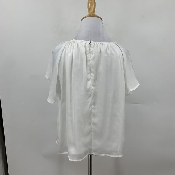 Showpo Demmi Top Womens 6 White Round Neck Keyhole Cutout Flutter Sleeve Lined - Picture 8 of 15